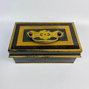 Metal Black / Gold Tone Vintage Rectangle Box Safe - no Key